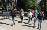 A student ambassador gives a campus tour.